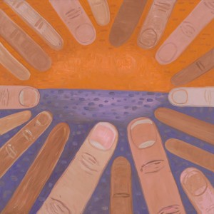 Brian Calvin Fingers, 2014, acrylic on linen, 30 x 30 inches. Image courtesy of Steven Zevitas Gallery