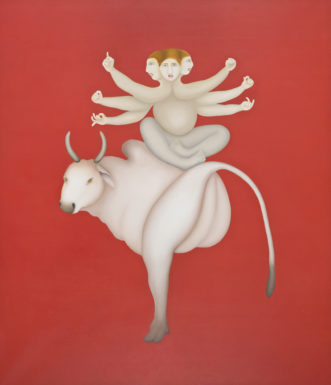 Manjit Bawa, b. 1941 – 2008 "Dharma and the God," 1984 Oil on canvas 85 1/2 x 73 1/4 inches (217. x 186.5 cm) The Chester and Davida Herwitz Collection, Peabody Essex Museum, Salem, Massachusetts, E301148