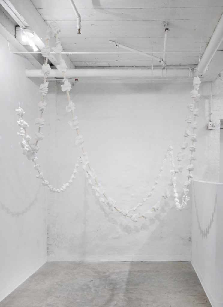 Leah Piepgras, Holding Space(Prayer Necklace) Cotton rope, plaster 39 ft, 2016.
