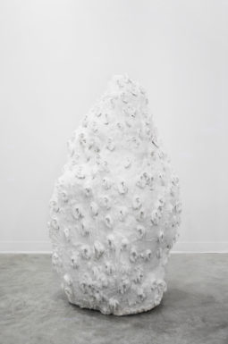 Leah Piepgras, istening to the Sky (Stupa) Plaster, hydrocal, wood 59 x 35 x 28, 2016.