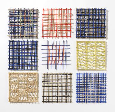 Caroline Bagenal, Themes and Variations, 2016, bamboo, paint, 30" x 30" x 3". Photo Credit: Stewart Clements.